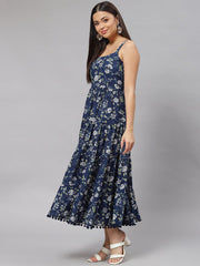 Eshani Blue Floral Shoulder Strip Long Dress - Eshani world