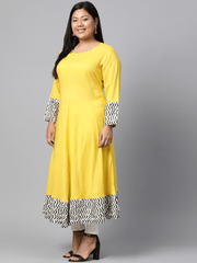 Plus Size Solid Mustard Yellow Rayon Anarkali - Eshani world