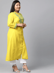 Plus Size Women's Yellow Regular A-Line Calf Long Kurta - Eshani world
