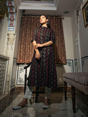Eshani Black Cotton Flex A Line Kurta - divenaworld.com