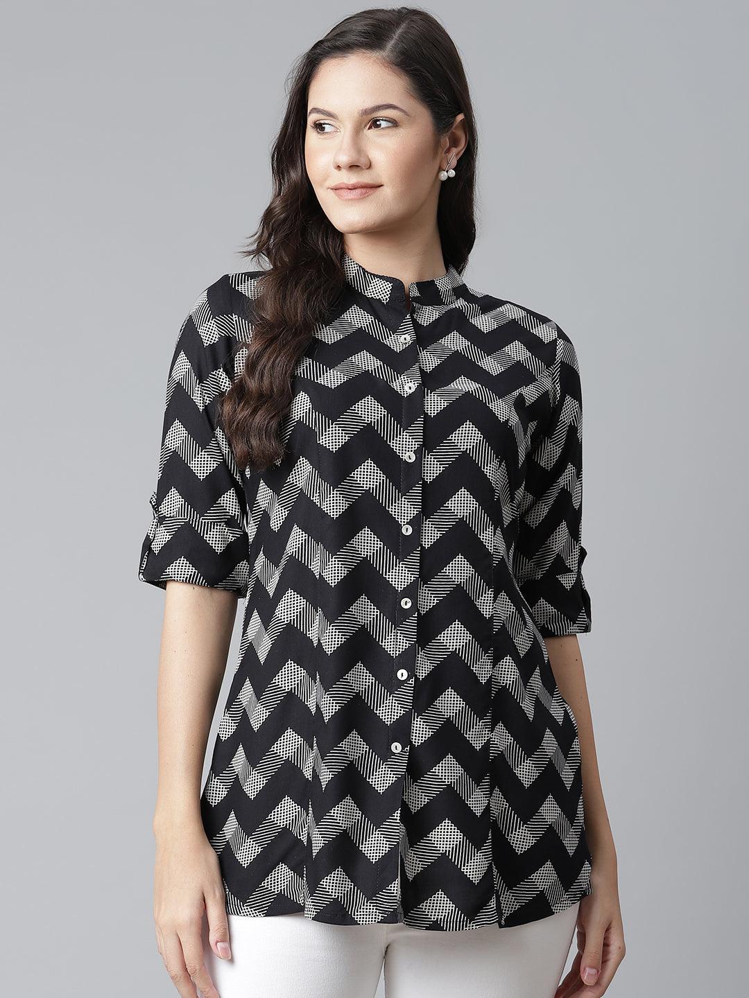 Eshani Black Rayon Zigzag Print Shirts Style Top - Eshani world