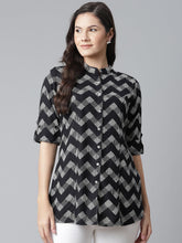 Eshani Black Rayon Zigzag Print Shirts Style Top - Eshani world