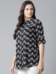 Eshani Black Rayon Zigzag Print Shirts Style Top - Eshani world