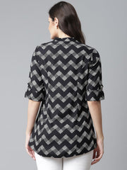 Eshani Black Rayon Zigzag Print Shirts Style Top - Eshani world