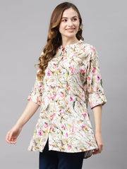 Eshani Multi Floral Rayon Shirt Style A-Line Top - Eshani world