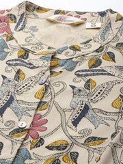Eshani Beige Multi Floral Rayon A-line Shirts Style Top - Eshani world