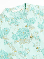 Eshani Sea Green Floral Printed Cotton A-Line Kurta
