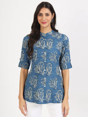 Eshani Blue Floral Printed Rayon Top