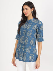 Eshani Blue Floral Printed Rayon Top