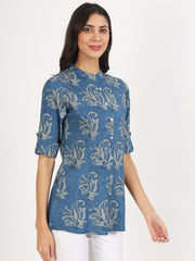 Eshani Blue Floral Printed Rayon Top