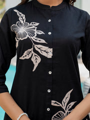 Eshani Black Floral Printed Cotton A-line Fit Kurta Pant Set