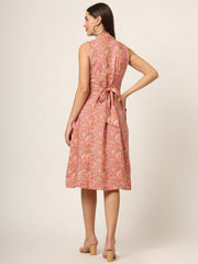 ESHANI Pink Floral Print A-Line Midi Dress
