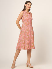 ESHANI Pink Floral Print A-Line Midi Dress
