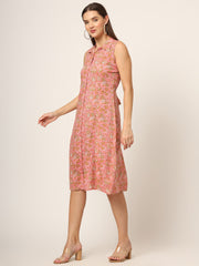 ESHANI Pink Floral Print A-Line Midi Dress