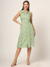 ESHANI Green Floral Print A-Line Midi Dress