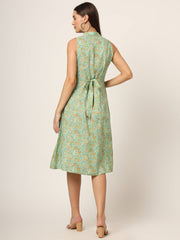 ESHANI Green Floral Print A-Line Midi Dress