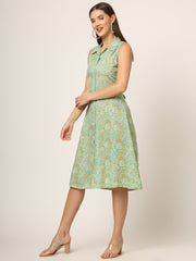 ESHANI Green Floral Print A-Line Midi Dress