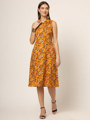 ESHANI Yellow Floral Print A-Line Midi Dress