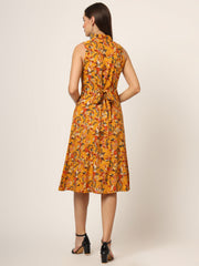 ESHANI Yellow Floral Print A-Line Midi Dress