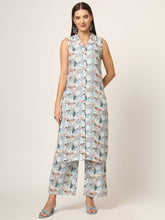 ESHANI Sky Blue Printed Rayon Fabric Straight Kurta