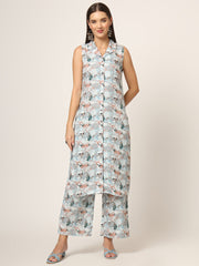 ESHANI Sky Blue Printed Rayon Fabric Straight Kurta