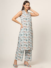 ESHANI Sky Blue Printed Rayon Fabric Straight Kurta