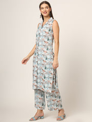 ESHANI Sky Blue Printed Rayon Fabric Straight Kurta