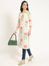 ESHANI Cream Pink Floral Print Cotton Fabric Kurta