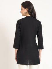 ESHANI Black Embroidery Cotton Fabric Satraight Top