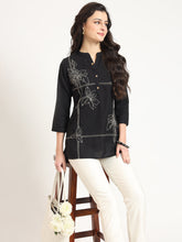 ESHANI Black Embroidery Cotton Fabric Satraight Top