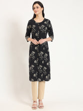 ESHANI Black Floral Print Cotton Fabric A-line Kurta