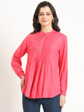 ESHANI Peach Solid Print Rayon Fabric Straight Top