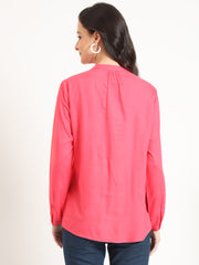 ESHANI Peach Solid Print Rayon Fabric Straight Top