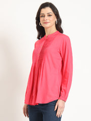 ESHANI Peach Solid Print Rayon Fabric Straight Top