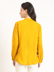 ESHANI Mustard Solid Print Rayon Fabric Straight Top
