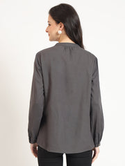 ESHANI Grey Solid Print Rayon Fabric Straight Top