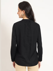 ESHANI Black Solid Print Rayon Fabric Straight Top