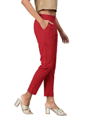 Eshani Women Maroon Straight Fit Solid Regular Trousers