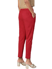 Eshani Women Maroon Straight Fit Solid Regular Trousers