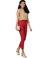 Eshani Women Maroon Straight Fit Solid Regular Trousers