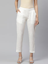 Eshani Women Off-White Comfort Regular Fit Solid Cotton Cigarette Trousers