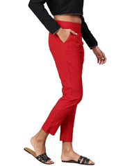 Eshani Women Red Straight Fit Solid Regular Trousers