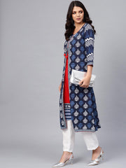 Eshani Blue Cotton & Rayon A-line Kurti - Eshani world