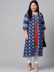 Eshani Blue Cotton & Rayon A-line Kurti - Eshani world