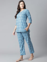 Eshani Blue Printed Cotton Nightwear - Eshani world