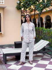 Eshani White Printed Cotton Night Suit - divenaworld.com