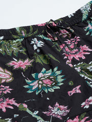 Eshani Black Cotton Floral Print Night Suit - Eshani world