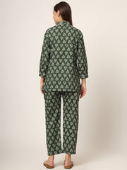 ESHANI Green Floral Print Cotton Regular Fit Night Suit