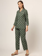 ESHANI Green Floral Print Cotton Regular Fit Night Suit