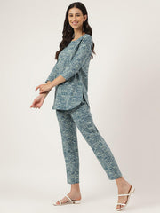 Eshani Teal Blue Printed Loungewear/Nightwear - Eshani world